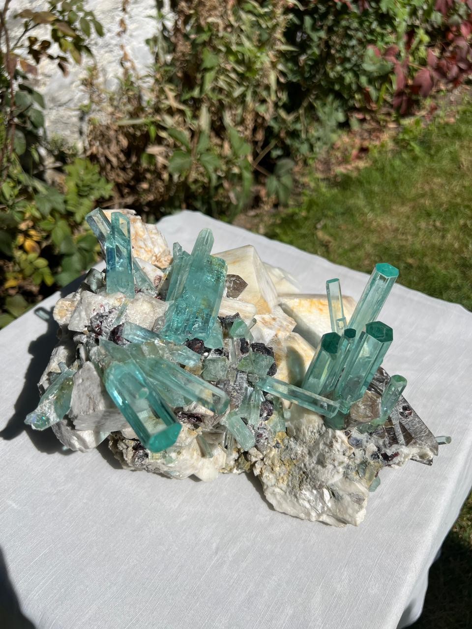 Blue aquamarine crystal specimen